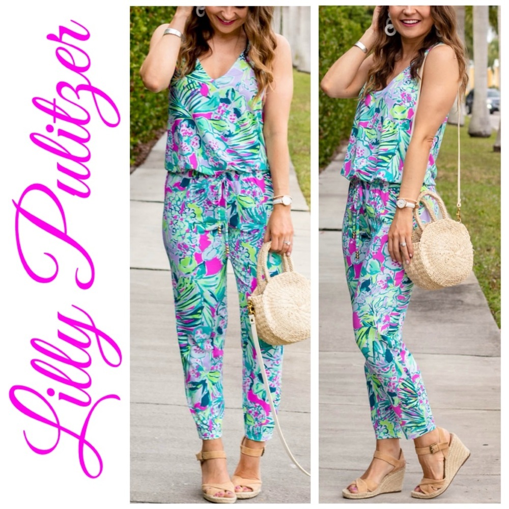 LILLY PULITZER Paulina Early Bloomer Jumpsuit Knit Elastic Waist Size XXS NWOT